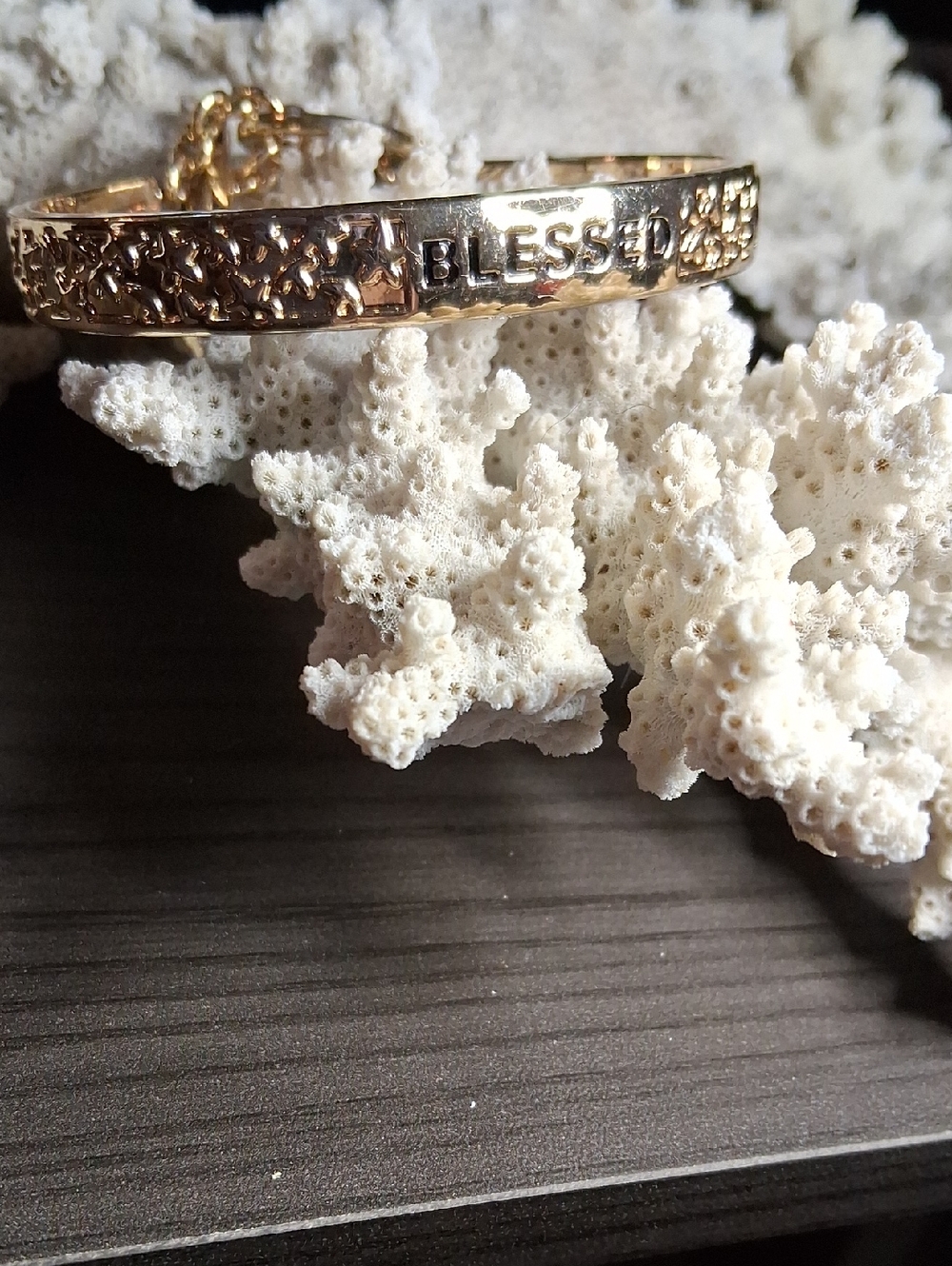 BCBG Gold-Tone 'BLESSED' Engraved Cuff Bracelet